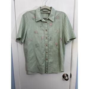 Vintage Napa Valley Shirt Medium Green Floral Embroidered Grandma Core